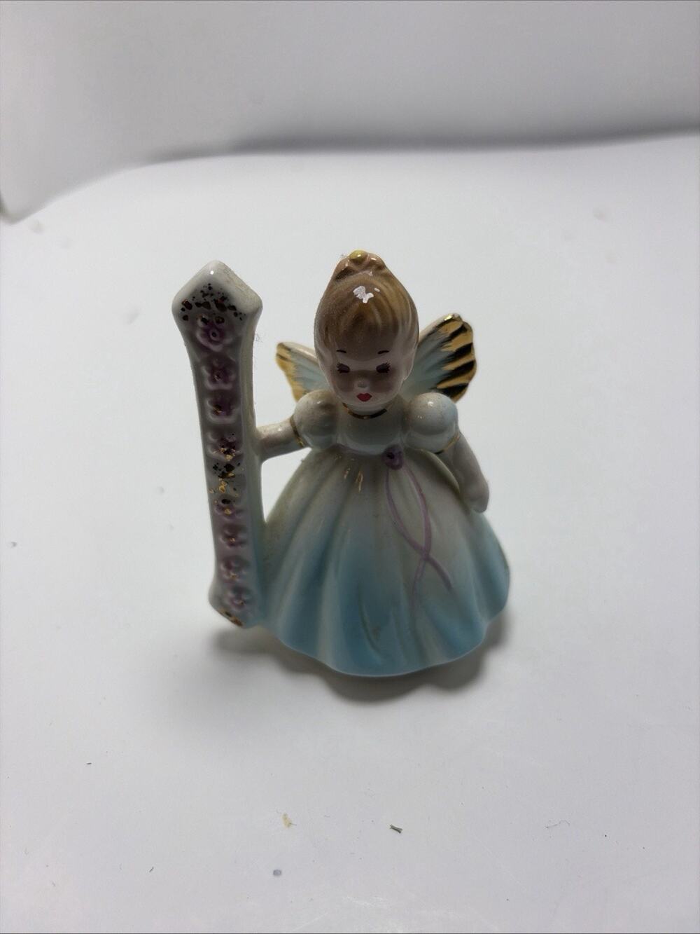 Vintage Josef Originals Birthday Angel Age 1 Year Figurine Blue Dress 3"